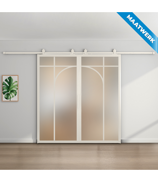 Dubbele stalen Schuifdeuren - Wit - 5 Vlaks rond - Maatwerk - Mat glas