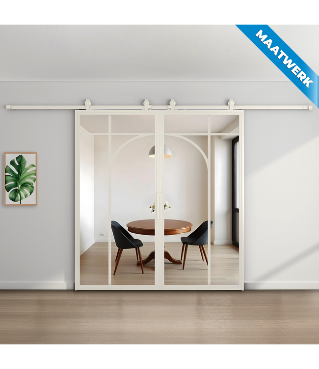 Dubbele stalen Schuifdeuren - Wit - 5 Vlaks rond - Maatwerk - Rook glas