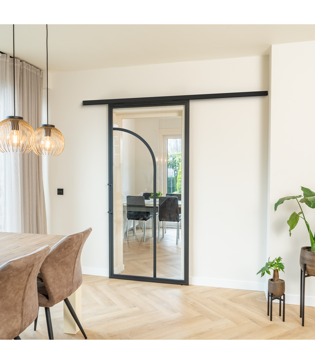 Stalen Schuifdeur koofsysteem - Zwart - 2 Vlaks rond - Mat glas
