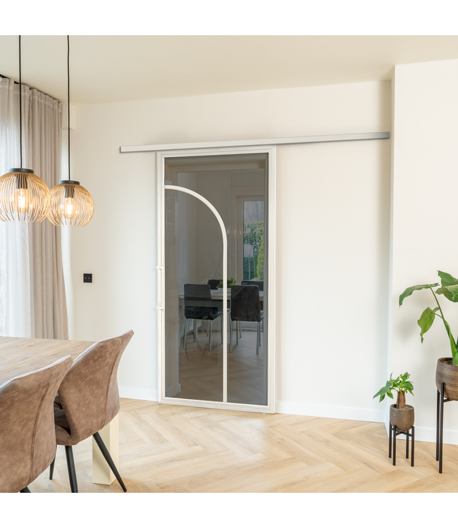 Stalen Schuifdeur koofsysteem - Wit - 2 Vlaks rond - Mat glas