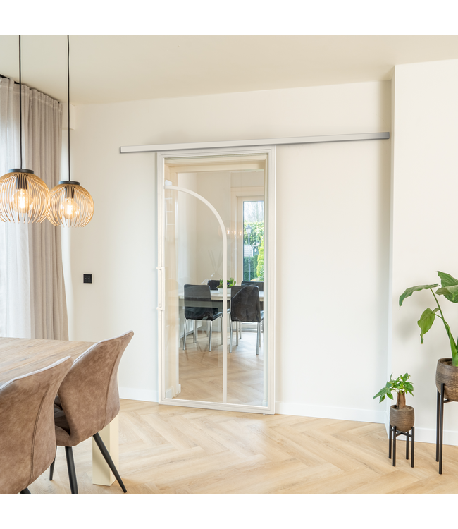 Stalen Schuifdeur koofsysteem - Wit - 2 Vlaks rond - Rook glas