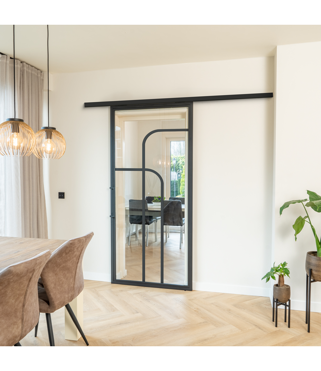Stalen Schuifdeur koofsysteem - Zwart - 4 Vlaks rond - Mat glas