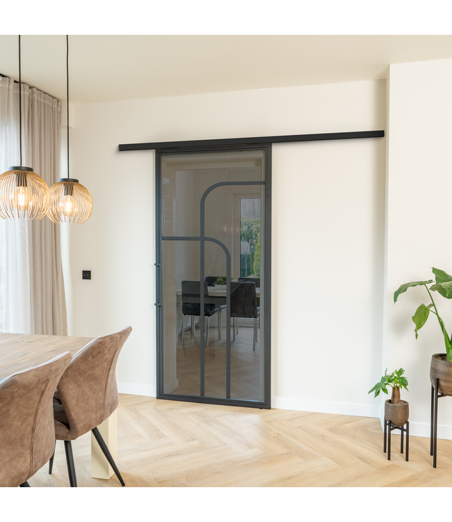 Stalen Schuifdeur koofsysteem - Zwart - 4 Vlaks rond - Helder glas