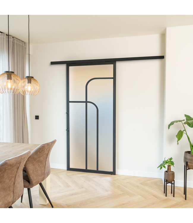 Stalen Schuifdeur koofsysteem - Zwart - 4 Vlaks rond - Rook glas