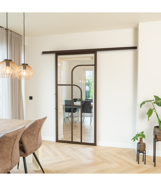 Stalen Schuifdeur koofsysteem - Brons - 4 Vlaks rond - Mat glas