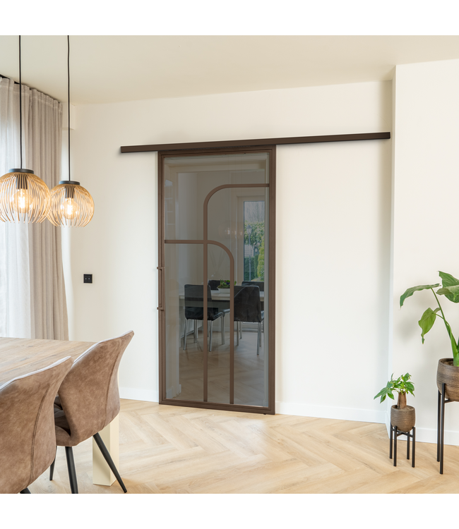 Stalen Schuifdeur koofsysteem - Brons - 4 Vlaks rond - Mat glas