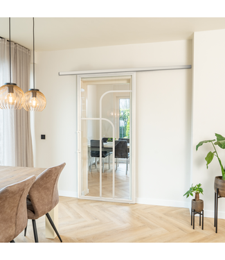 Stalen Schuifdeur koofsysteem - Wit - 4 Vlaks rond - Helder glas