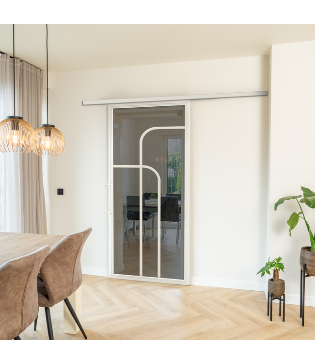 Stalen Schuifdeur koofsysteem - Wit - 4 Vlaks rond - Helder glas