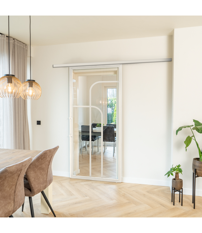 Stalen Schuifdeur koofsysteem - Wit - 4 Vlaks rond - Rook glas
