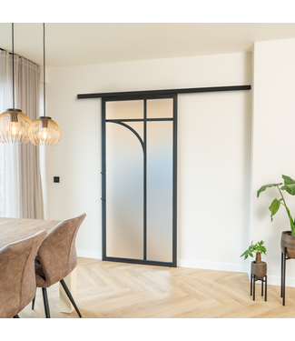 Stalen Schuifdeur koofsysteem - Zwart - 5 Vlaks rond - Mat glas
