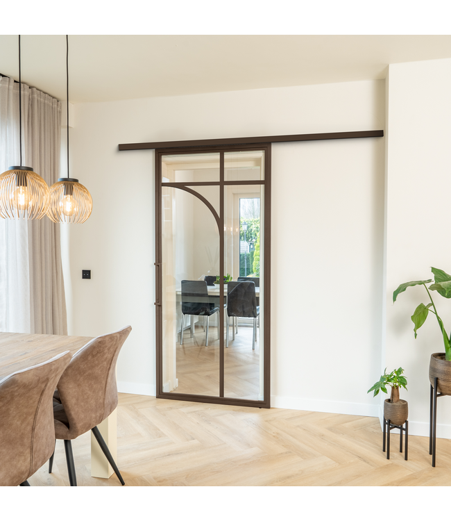 Stalen Schuifdeur koofsysteem - Brons - 5 Vlaks rond - Mat glas