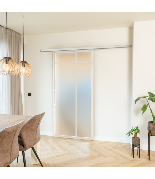 Stalen Schuifdeur koofsysteem - Wit - 5 Vlaks rond - Rook glas
