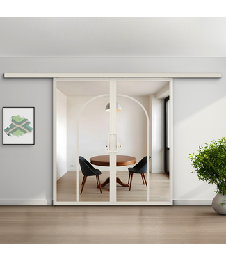 Dubbele stalen schuifdeur koofsysteem - Wit -2 Vlaks - Helder glas