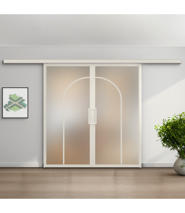 Dubbele stalen schuifdeur koofsysteem - Wit -2 Vlaks - Rook glas