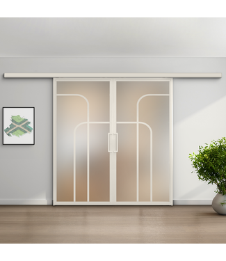 Dubbele stalen schuifdeur koofsysteem - Wit - 4 Vlaks rond - Mat glas