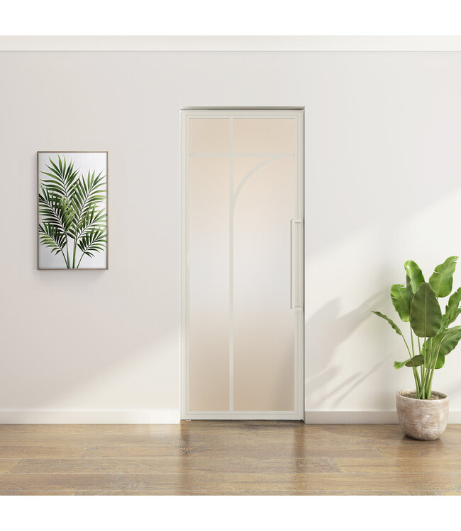 Stalen Taatsdeur - Wit - 5 Vlaks rond - Mat glas