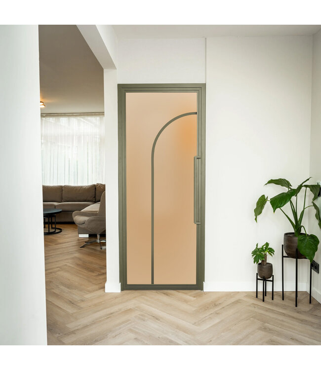 Stalen Taatsdeur - Olijfgroen - 2 Vlaks rond - Mat glas