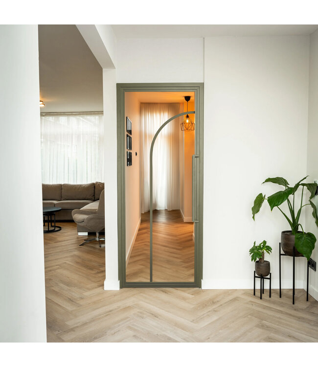 Stalen Taatsdeur - Olijfgroen - 2 Vlaks rond - Mat glas