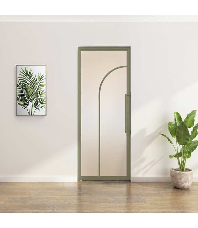 Stalen Taatsdeur - Olijfgroen - 2 Vlaks rond - Rookglas