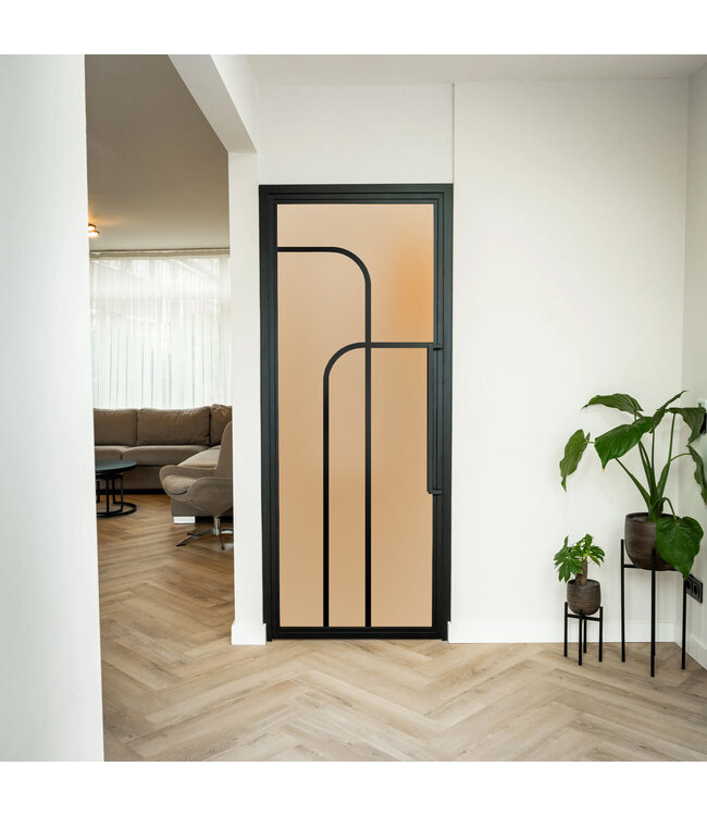 Stalen binnendeur - Zwart - 4 Vlaks rond - Rook glas