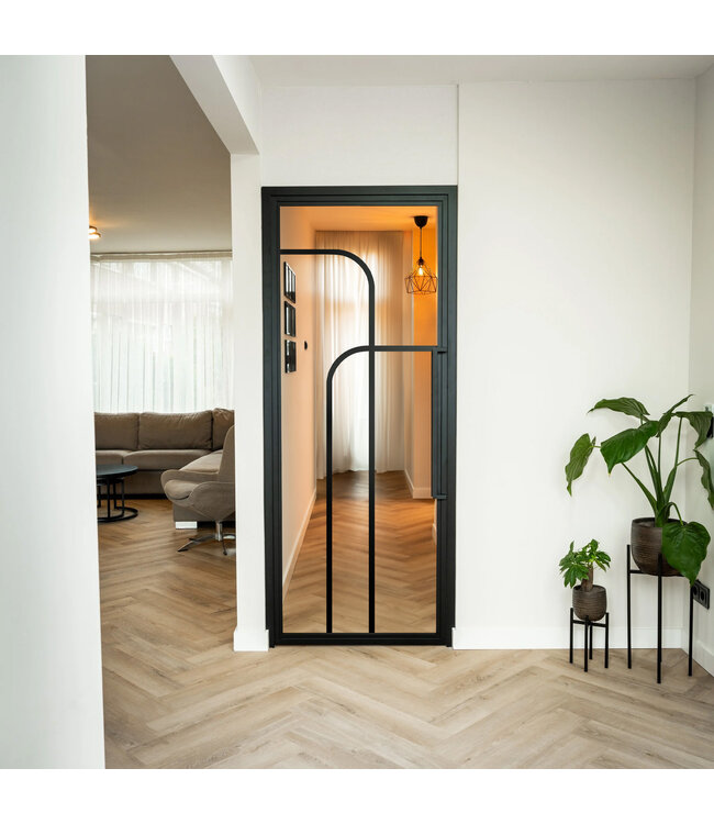 Stalen binnendeur - Zwart - 4 Vlaks rond - Rook glas