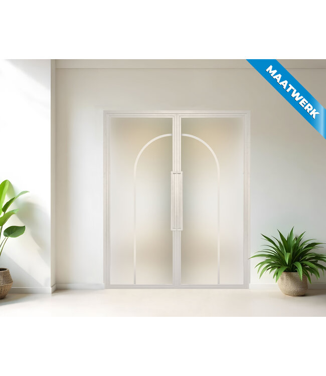 Dubbele stalen Binnendeur - Wit - 2 Vlaks rond - Maatwerk - Helder glas