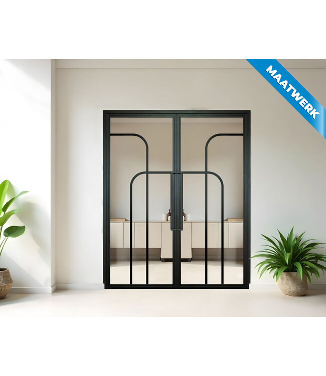Dubbele stalen Binnendeur - Zwart - 4 Vlaks rond - Maatwerk - Mat glas