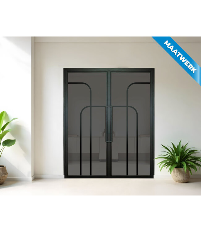 Dubbele stalen Binnendeur - Zwart - 4 Vlaks rond - Maatwerk - Mat glas