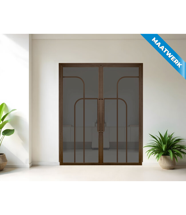 Dubbele stalen Binnendeur - Brons - 4 Vlaks rond - Maatwerk - Brons rook glas