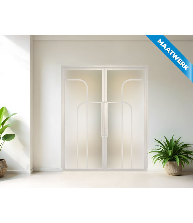 Dubbele stalen Binnendeur - Wit - 4 Vlaks rond - Maatwerk - Rook glas