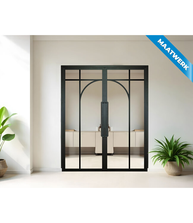 Dubbele stalen Binnendeur - Zwart - 5 Vlaks rond - Maatwerk - Mat glas