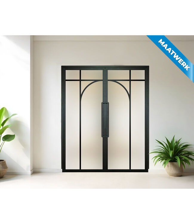 Dubbele stalen Binnendeur - Zwart - 5 Vlaks rond - Maatwerk - Rook glas