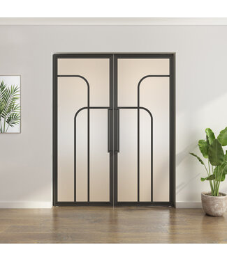Dubbele stalen taatsdeur - Zwart - 4 Vlaks rond - Mat glas