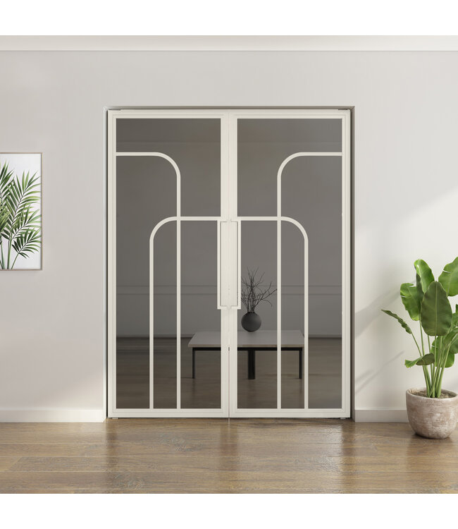 Dubbele stalen taatsdeur - Wit - 4 Vlaks rond - Mat glas