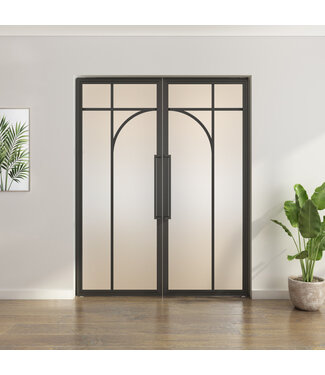 Dubbele stalen taatsdeur - Zwart - 5 Vlaks rond - Mat glas