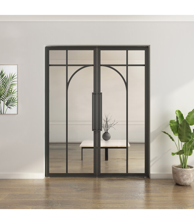 Dubbele stalen taatsdeur - Zwart - 5 Vlaks rond - Rook glas