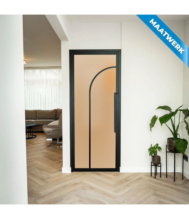 Stalen Binnendeur - Zwart - 2 Vlaks rond - Maatwerk - Helder glas