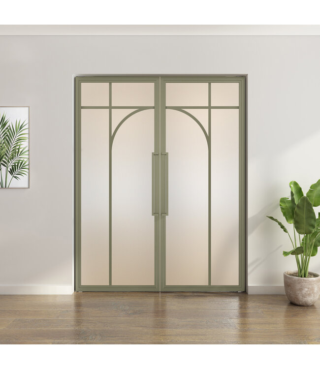 Dubbele stalen taatsdeur - Olijfgroen - 5 Vlaks rond - Helder glas