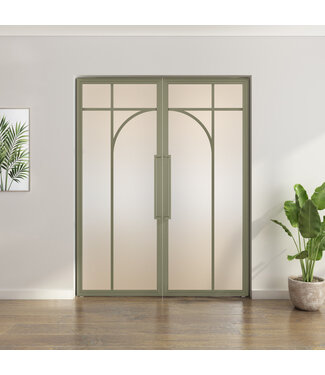 Dubbele stalen taatsdeur - Olijfgroen - 5 Vlaks rond - Mat glas