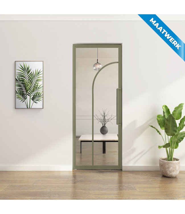 Stalen Taatsdeur - Maatwerk - Olijfgroen - 2 Vlaks rond - Rook glas