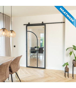 Stalen Schuifdeur - Zwart - 2 Vlaks rond - Maatwerk - Helder glas