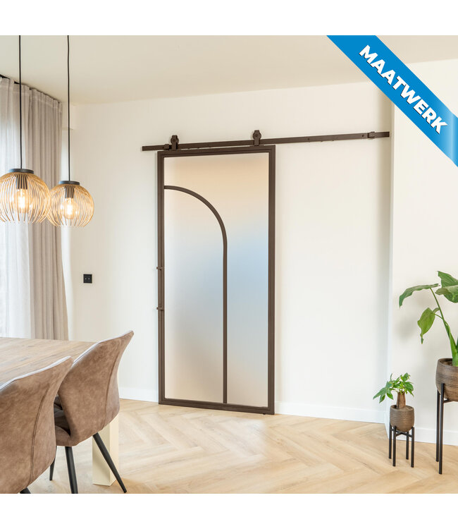 Stalen Schuifdeur - Brons - 2 Vlaks rond - Maatwerk - Mat glas