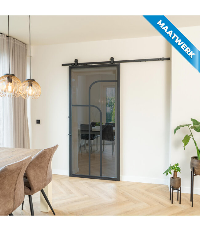 Stalen Schuifdeur - Zwart - 4 Vlaks rond - Maatwerk - Helder glas