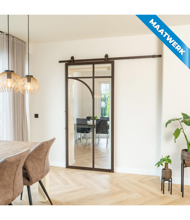 Stalen Schuifdeur - Brons - 5 Vlaks rond - Maatwerk - Rook glas