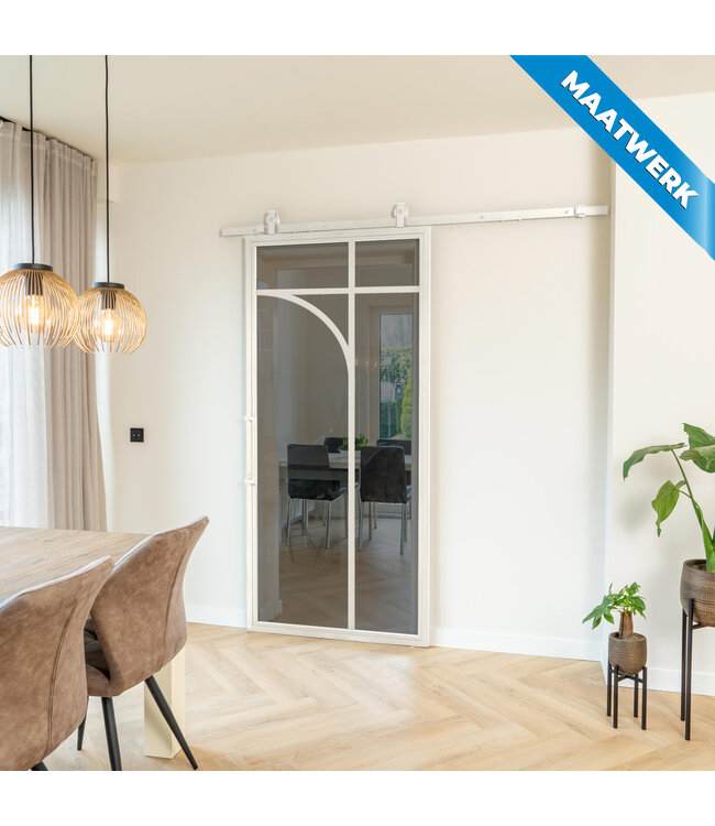 Stalen Schuifdeur - Wit - 5 Vlaks rond - Maatwerk - Mat glas