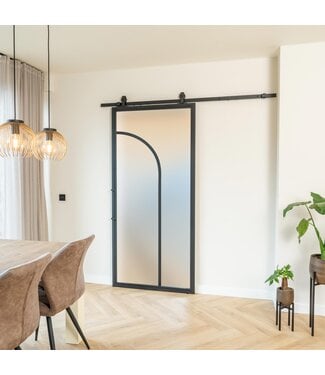 Stalen Schuifdeur - Zwart - 2 Vlaks rond - Mat glas