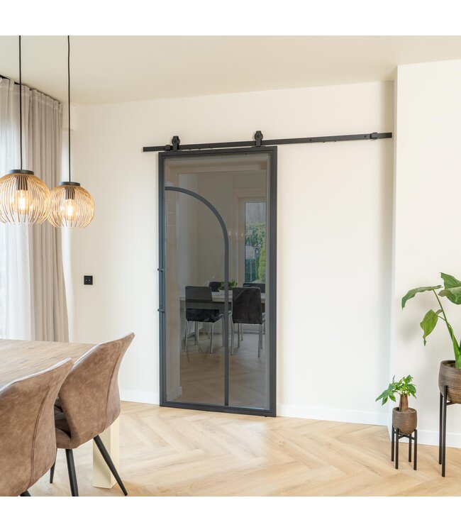 Stalen Schuifdeur - Zwart - 2 Vlaks rond - Mat glas