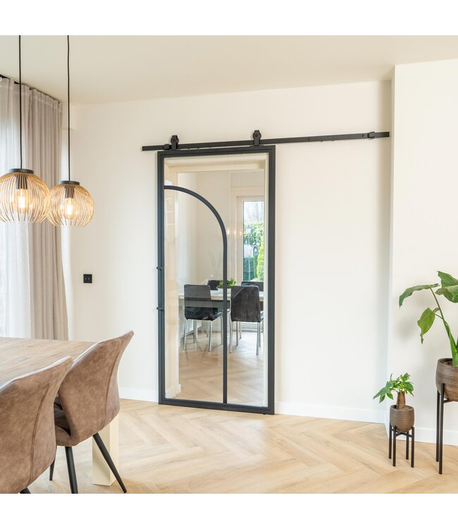 Stalen Schuifdeur - Zwart - 2 Vlaks rond - Rook glas