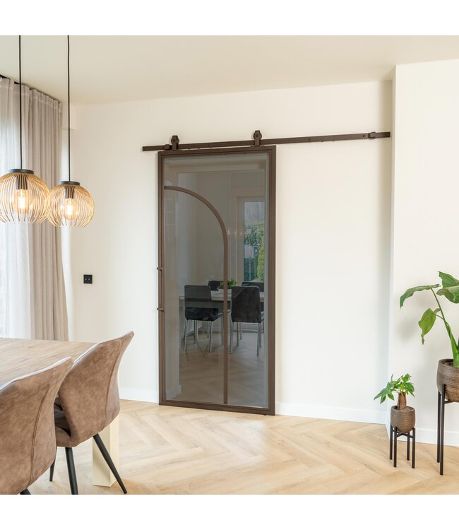 Stalen Schuifdeur - Brons - 2 Vlaks rond - Mat glas