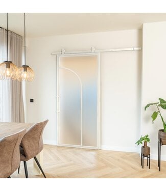 Stalen Schuifdeur - Wit - 2 Vlaks rond - Mat glas